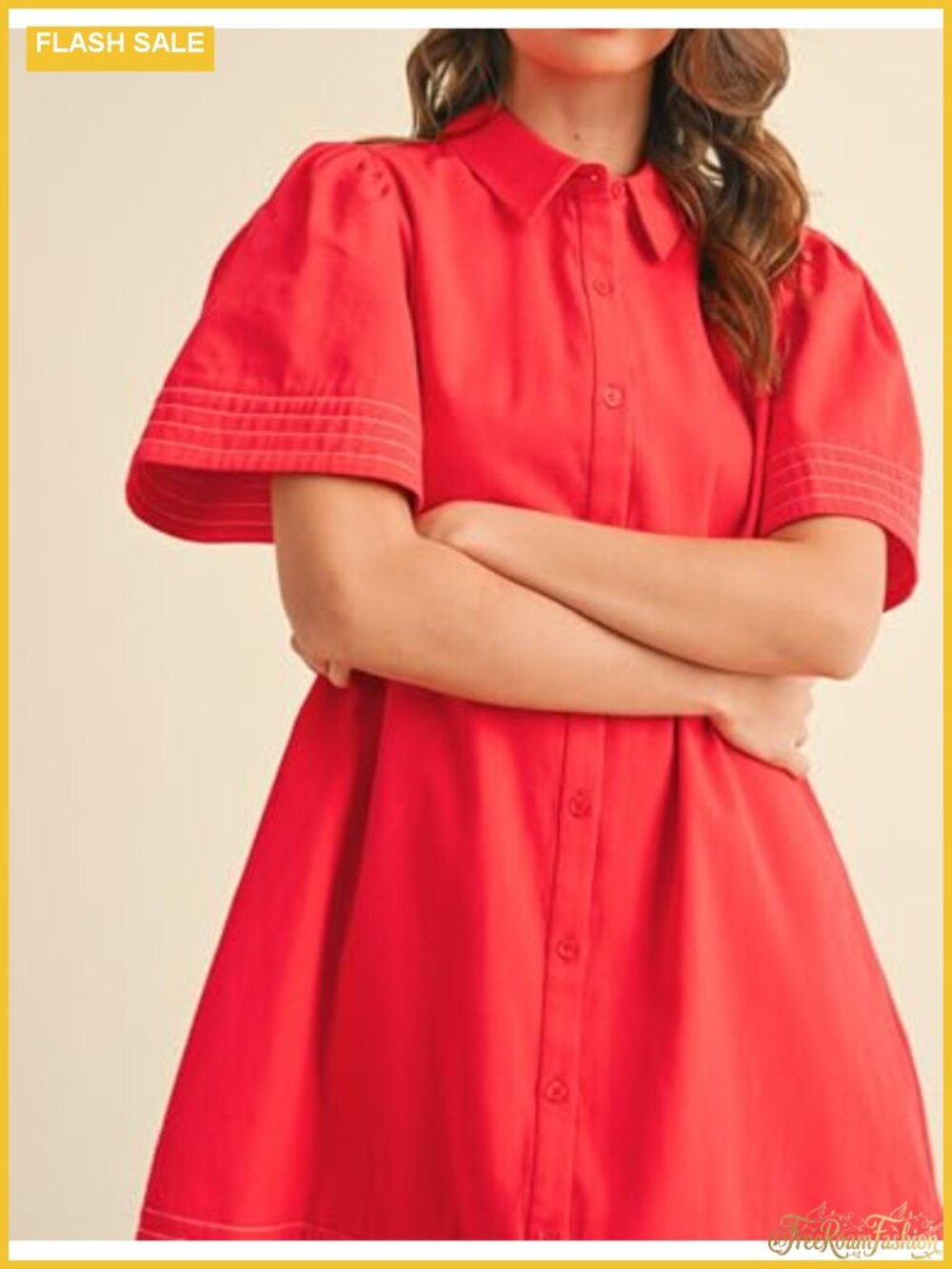 Women's Short Sleeve Button Down Mini Shirt Dress with Pockets - Picture 3 of 6